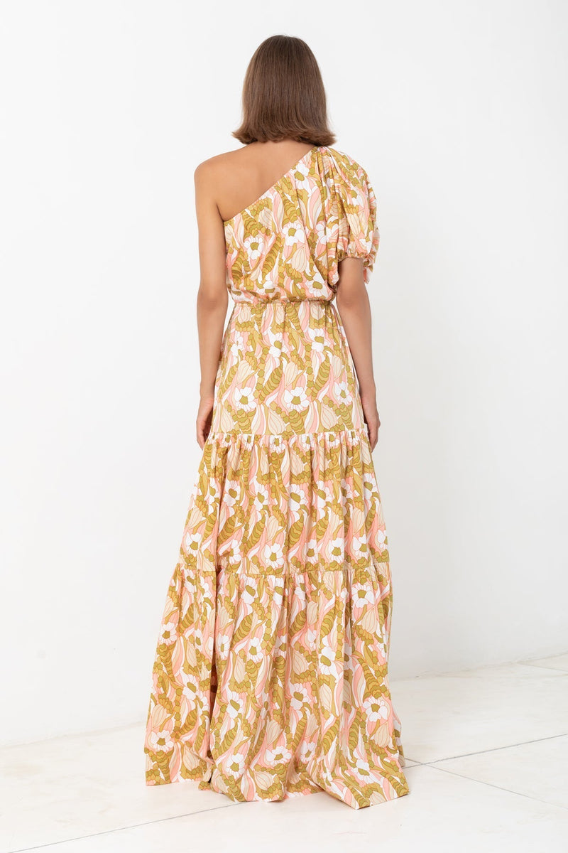 One Shoulder Puff Sleeve Maxi