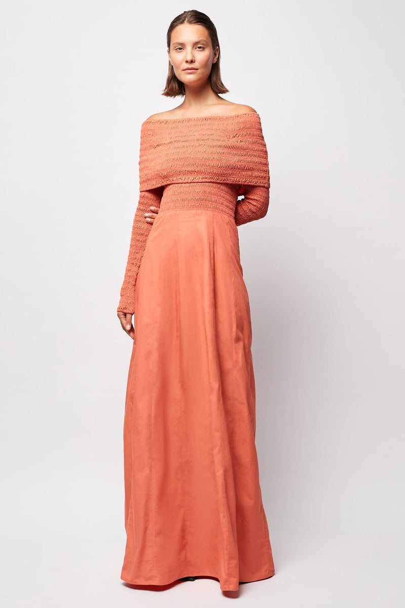 Shirred Long Sleeve Maxi