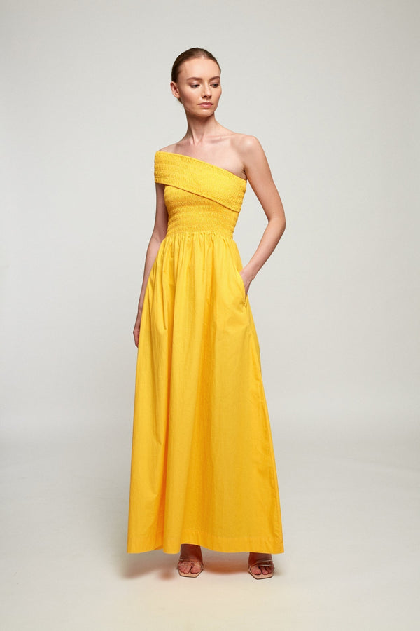 One Shoulder Shirred Maxi