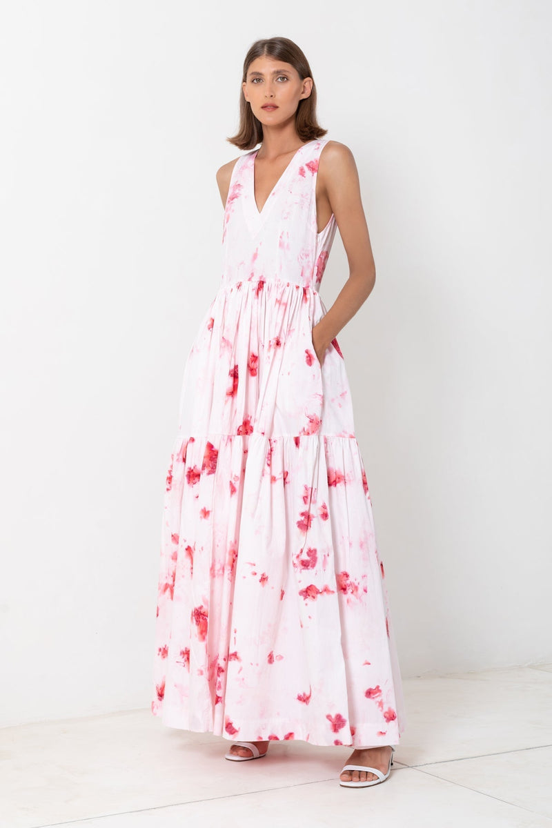 V Neck Tiered Maxi