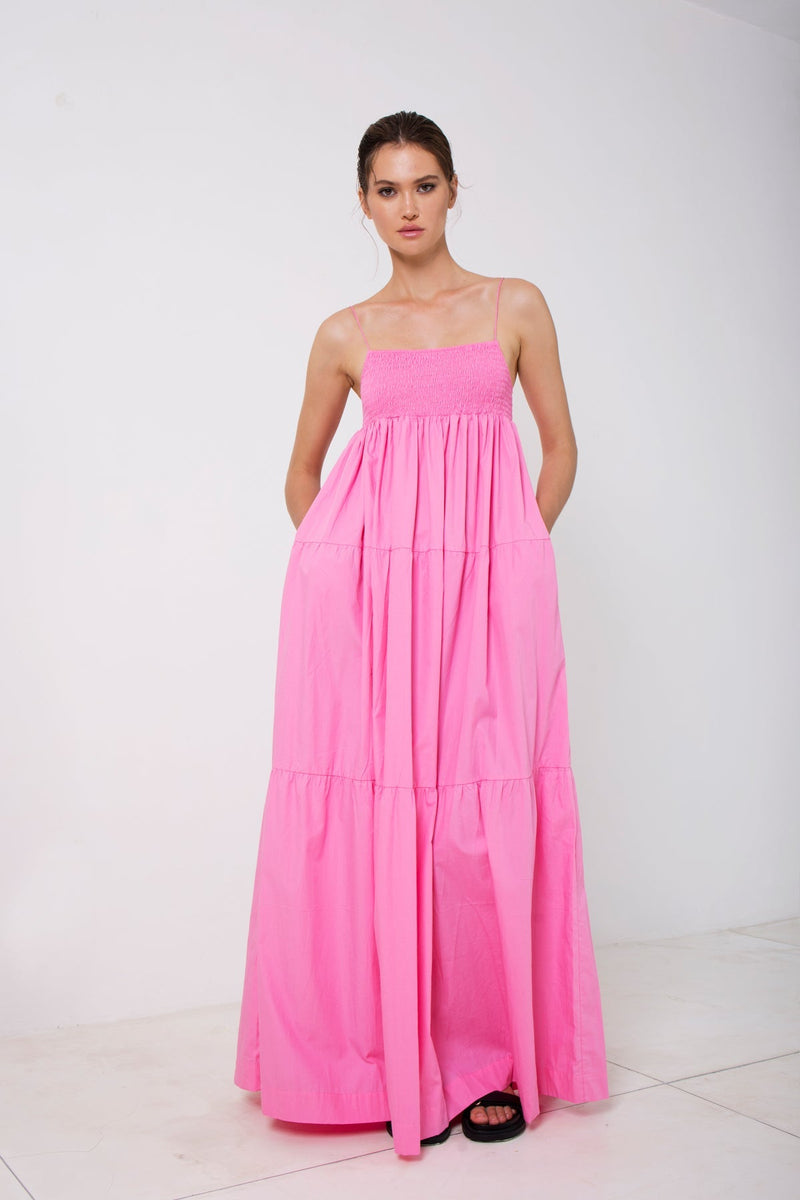 Shirred Spaghetti Strap Maxi