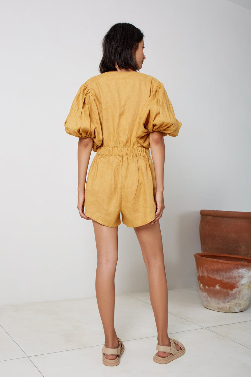 Puff Sleeve V Neck Romper