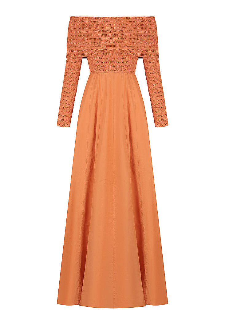 Shirred Long Sleeve Maxi