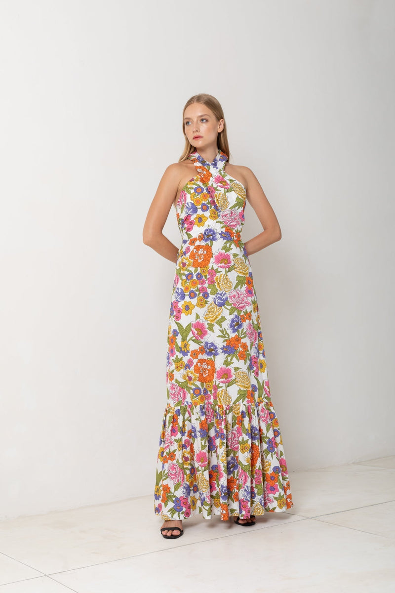 Crossover Halter Maxi Dress