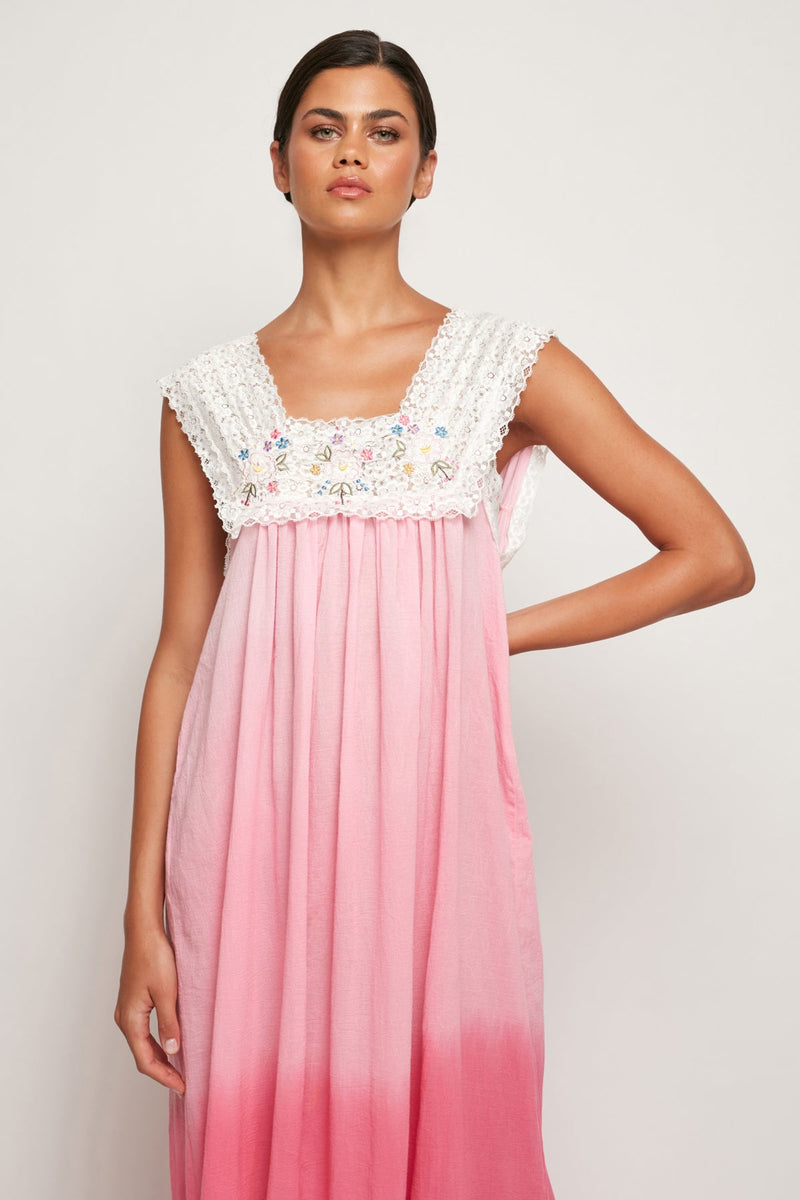 Square Neck Embroidered Midi