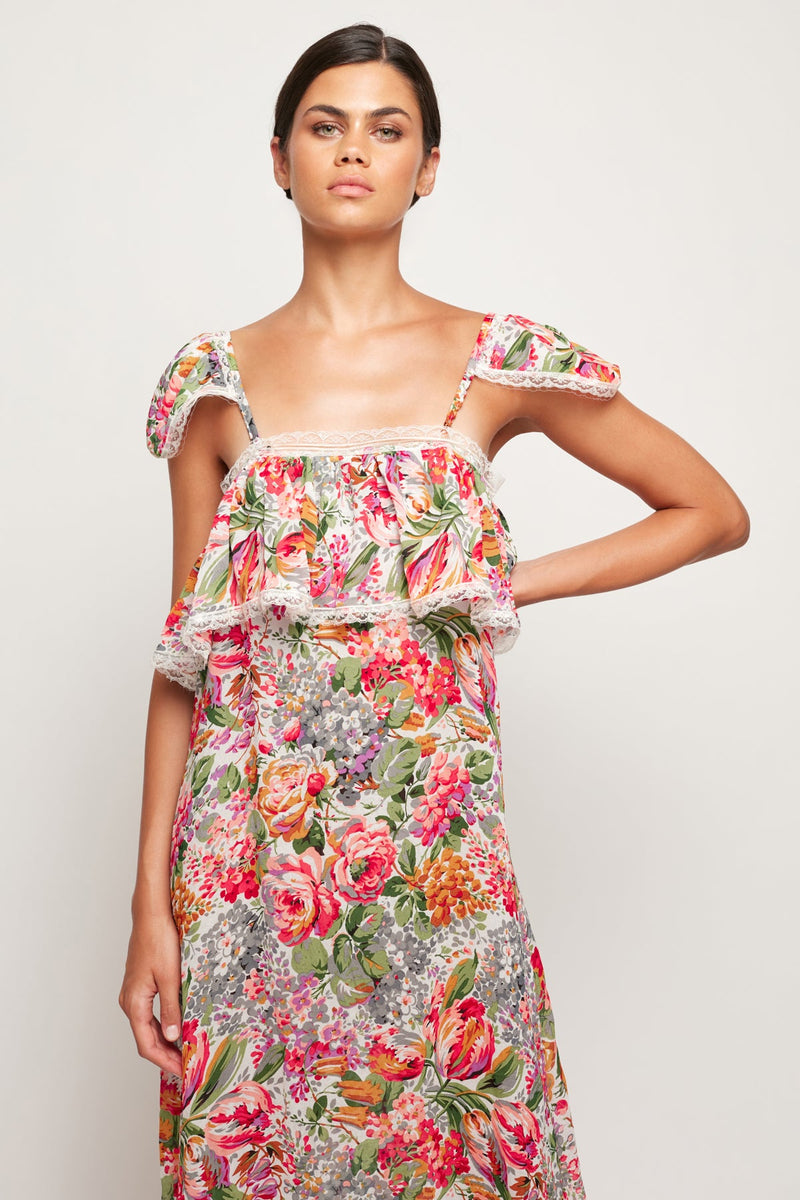 Lace Trim Frill Maxi