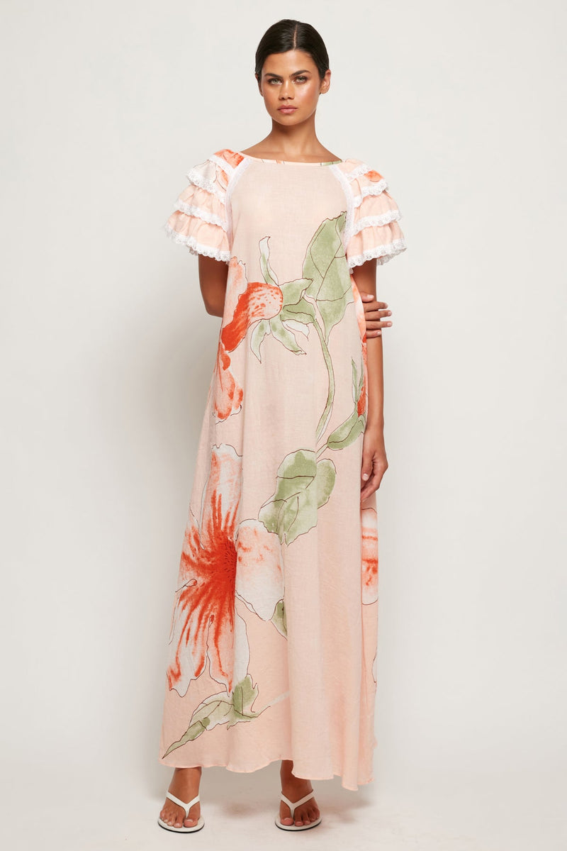 Frill Sleeve A-Line Maxi, L / Hibiscus Glow | S/W/F Boutique Frill Sleeve A-Line Maxi, L / Hibiscus Glow | S/W/F Boutique