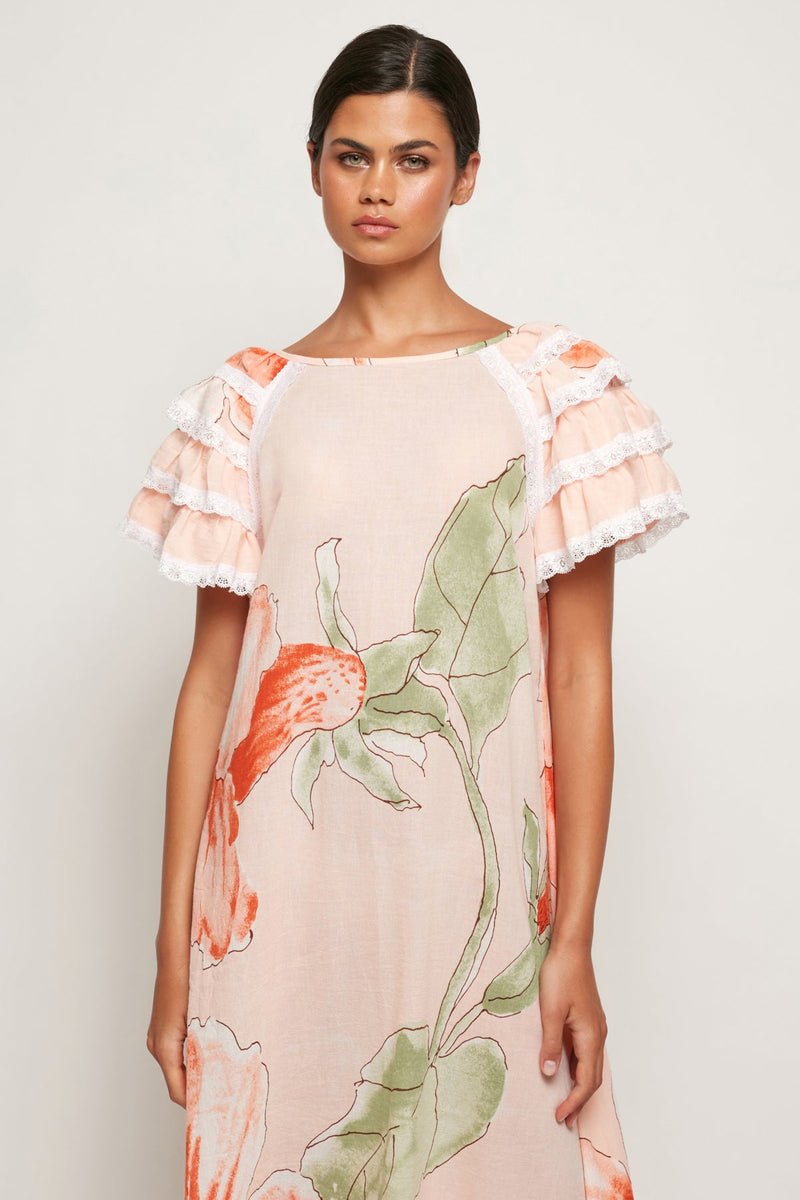 Frill Sleeve A-Line Maxi, L / Hibiscus Glow | S/W/F Boutique Frill Sleeve A-Line Maxi, L / Hibiscus Glow | S/W/F Boutique