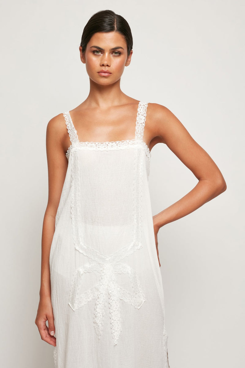 Sheer Lace Trim Midi