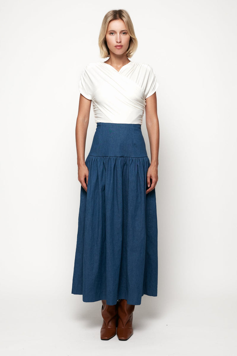 Wrap Front 3/4 Top | Wide Waist Midi Skirt