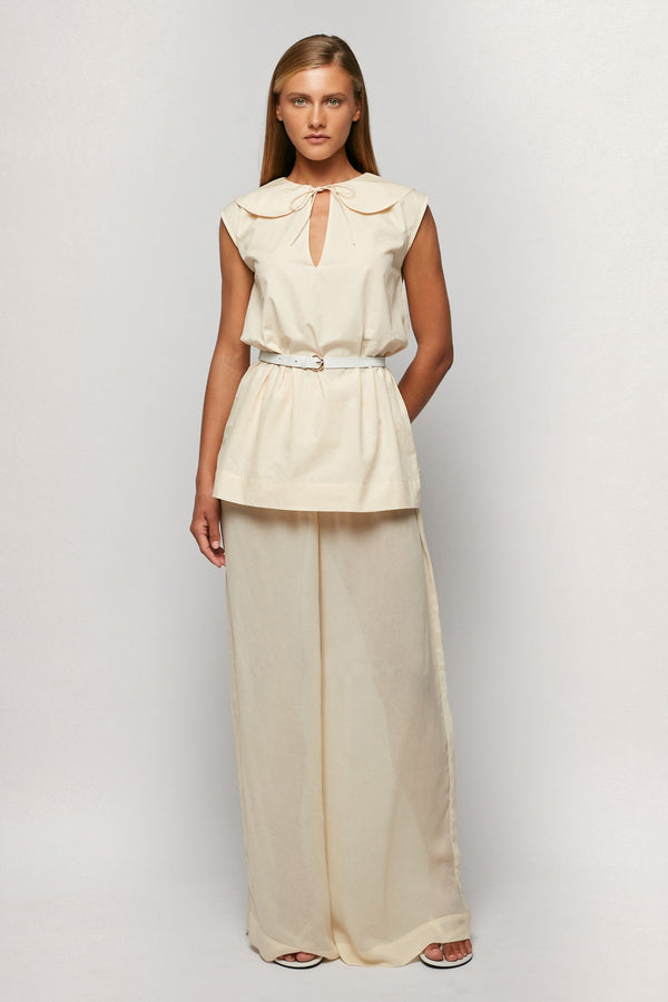 Petal Collar Top | Sheer Relaxed Pant