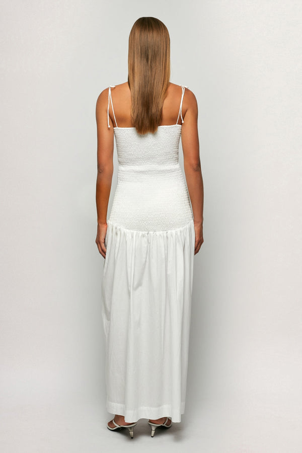 Shirred Embroidered Drop Hem Maxi