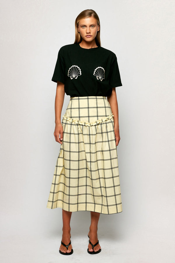 Seashell Statement Tee | High Waisted Gathered Midi