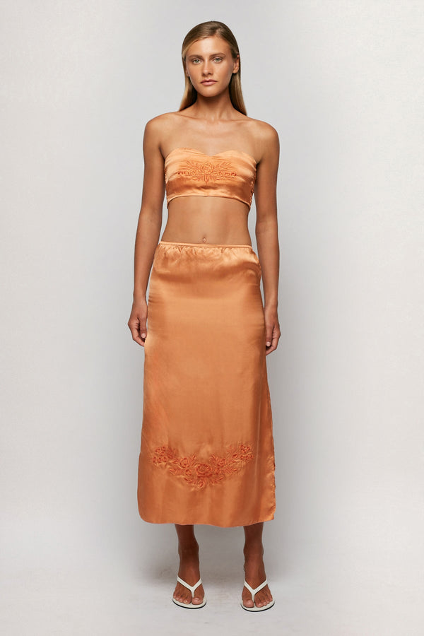 Embroidered Bandeau Crop | Embroidered Midi Skirt