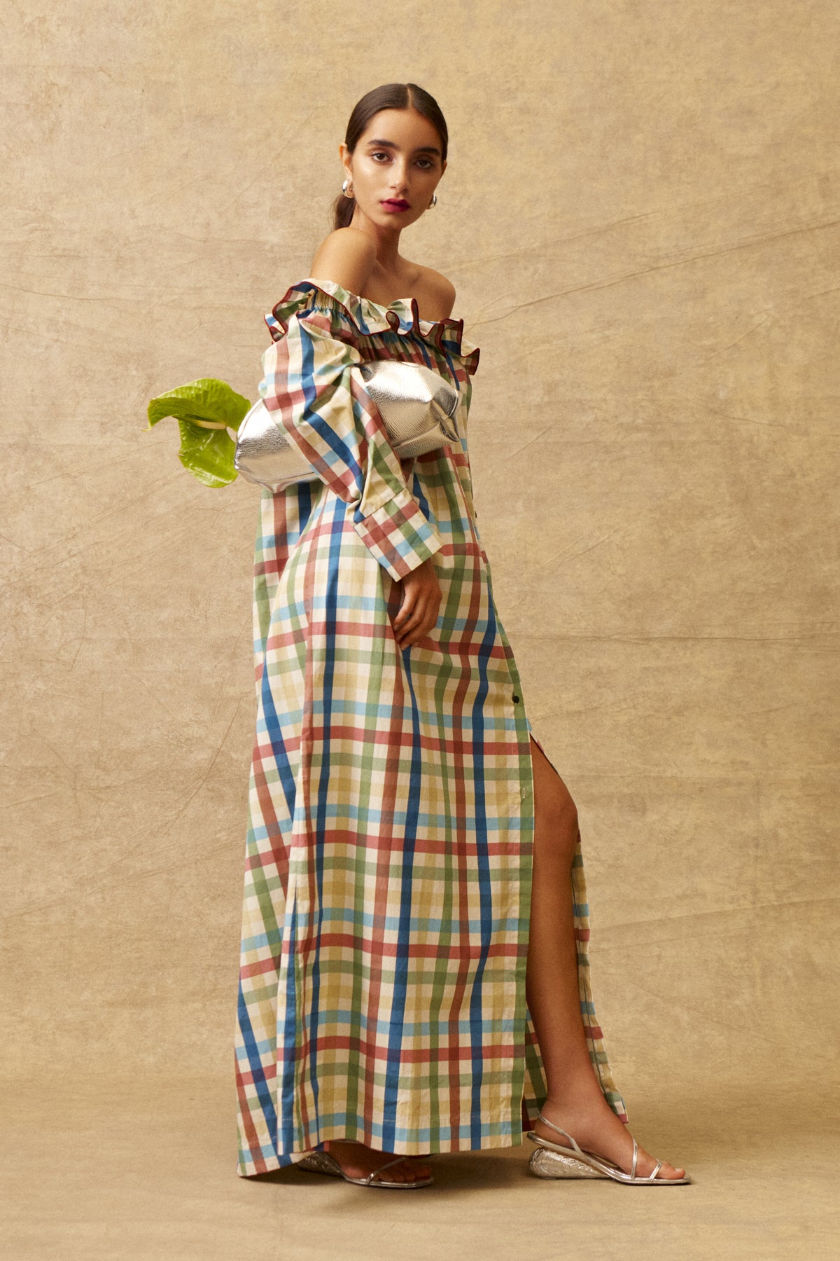 chinese dress ladies Frill Sleeve A-Line Maxi, L / Hibiscus Glow