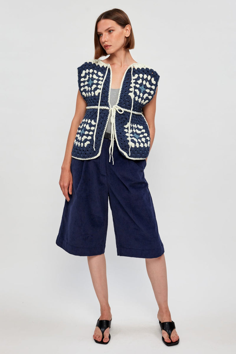 Knitted Crochet Vest | Corduroy Bermuda Short