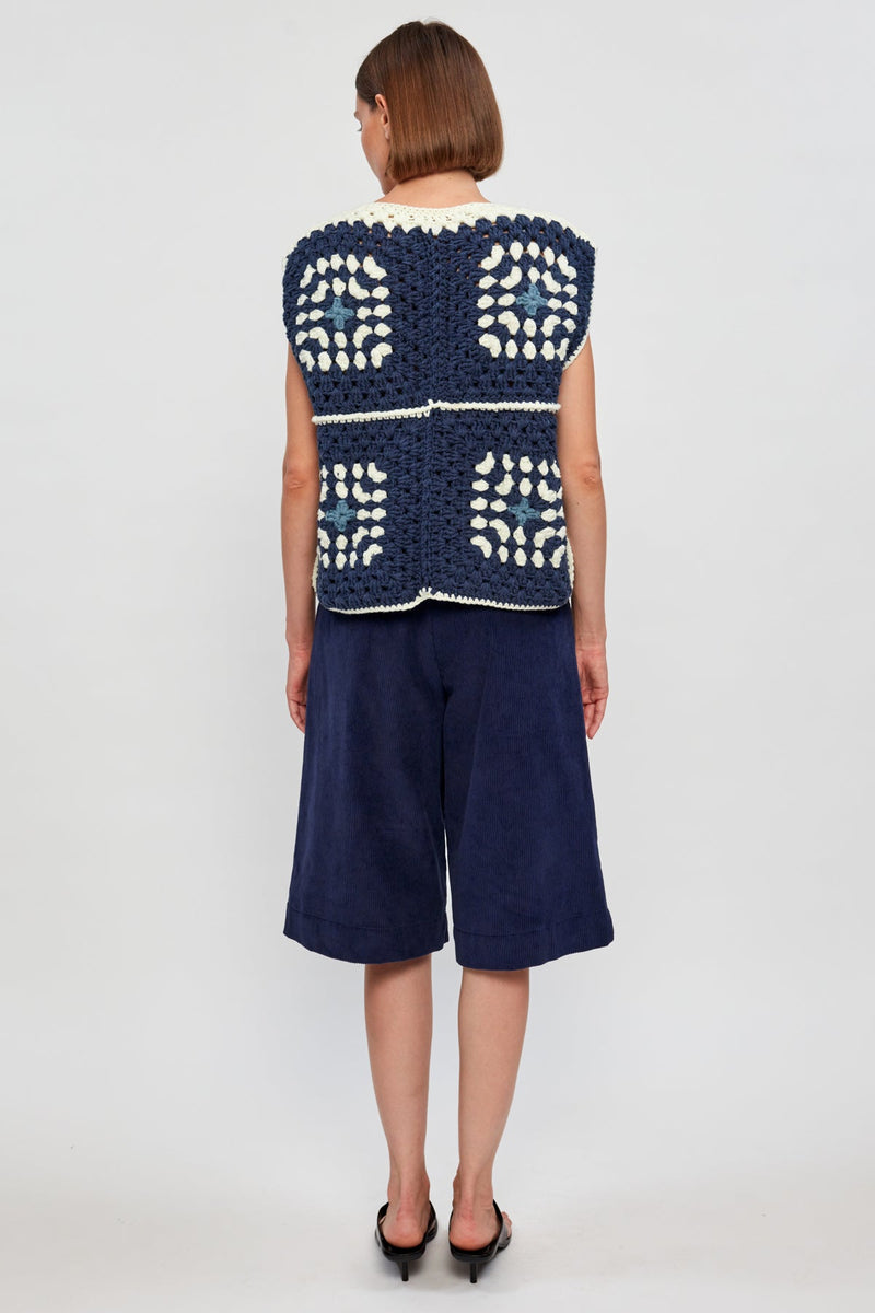 Knitted Crochet Vest | Corduroy Bermuda Short