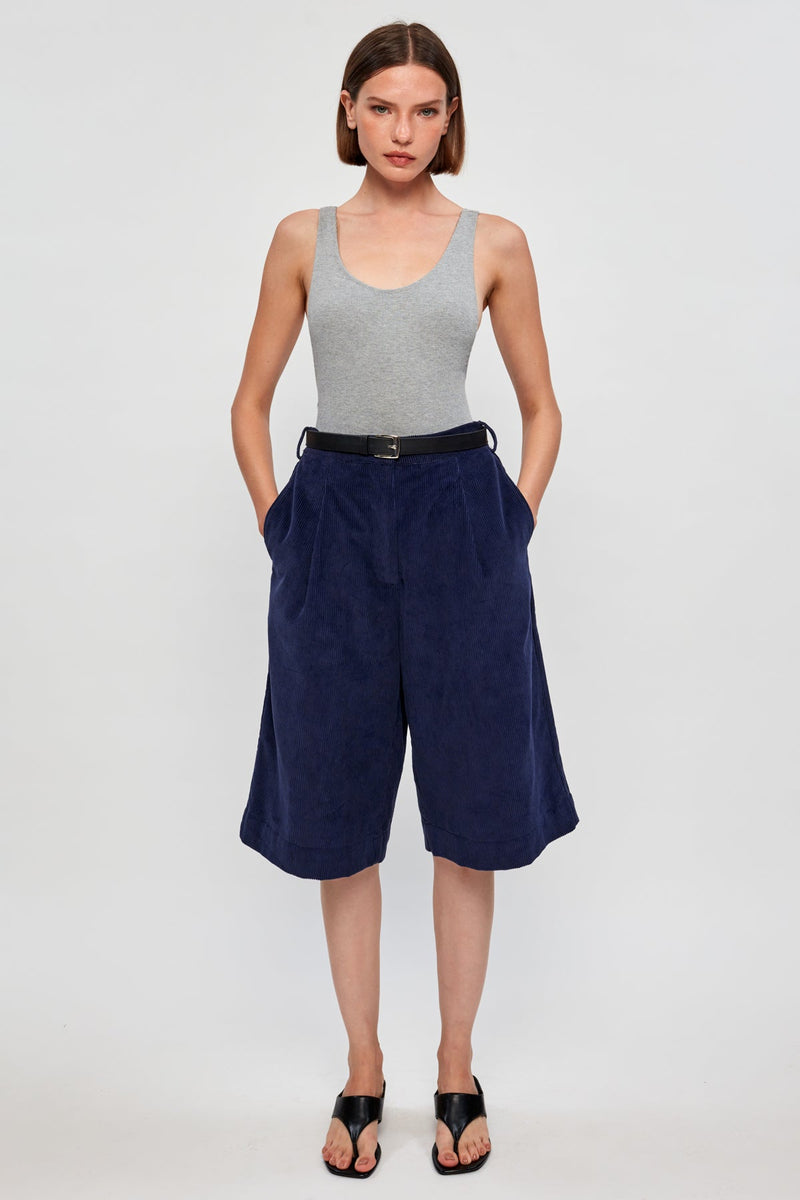 Ribbed Fitted Bodysuit | Corduroy Bermuda Shorts