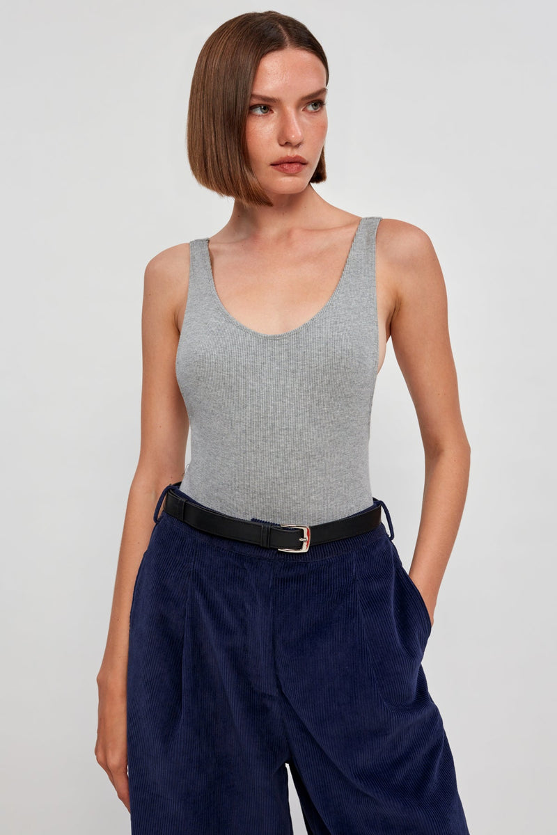 Ribbed Fitted Bodysuit | Corduroy Bermuda Shorts