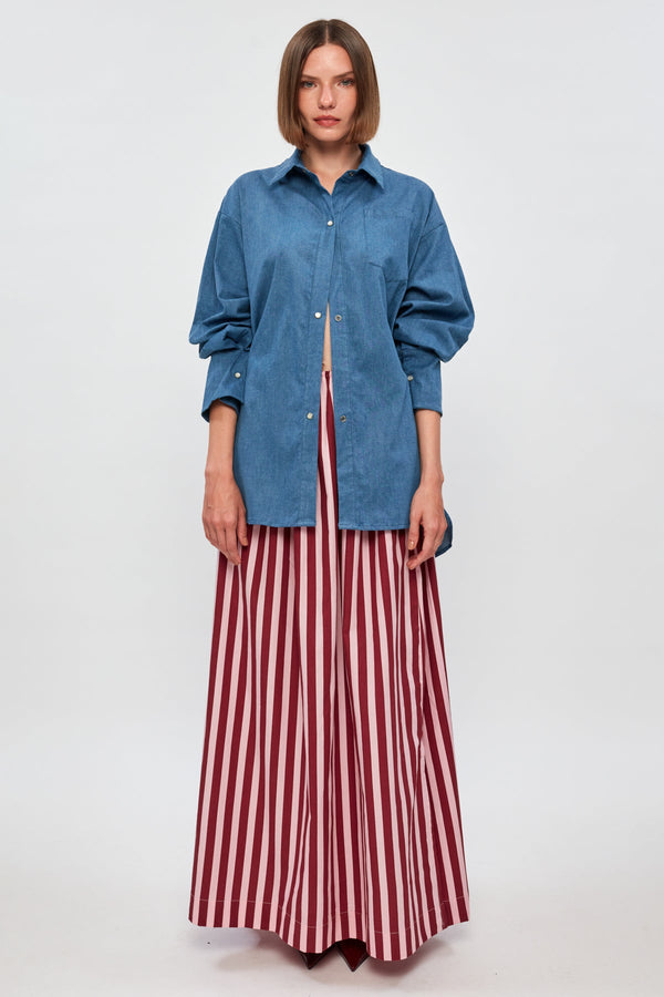 Oversized Denim Shirt | Relaxed Split Maxi Skirt