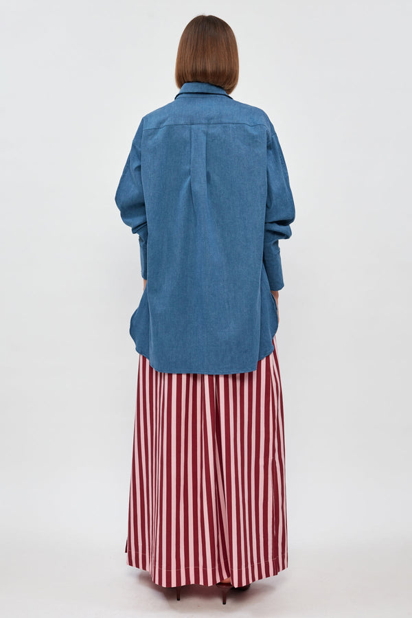 Oversized Denim Shirt | Relaxed Split Maxi Skirt