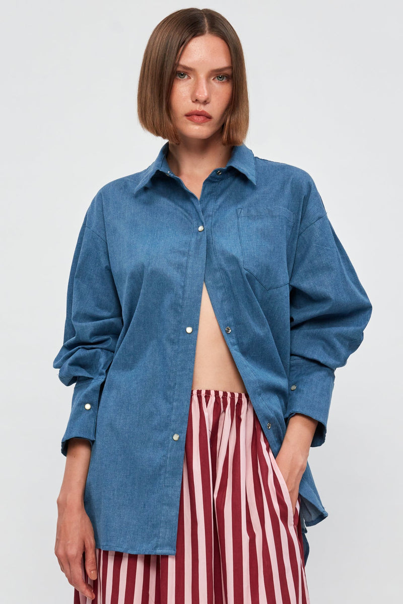 Oversized Denim Shirt | Relaxed Split Maxi Skirt
