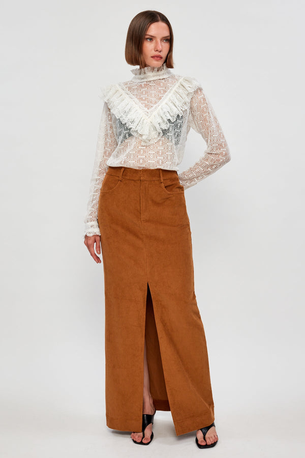 Victorian Lace Blouse | Corduroy Maxi Skirt