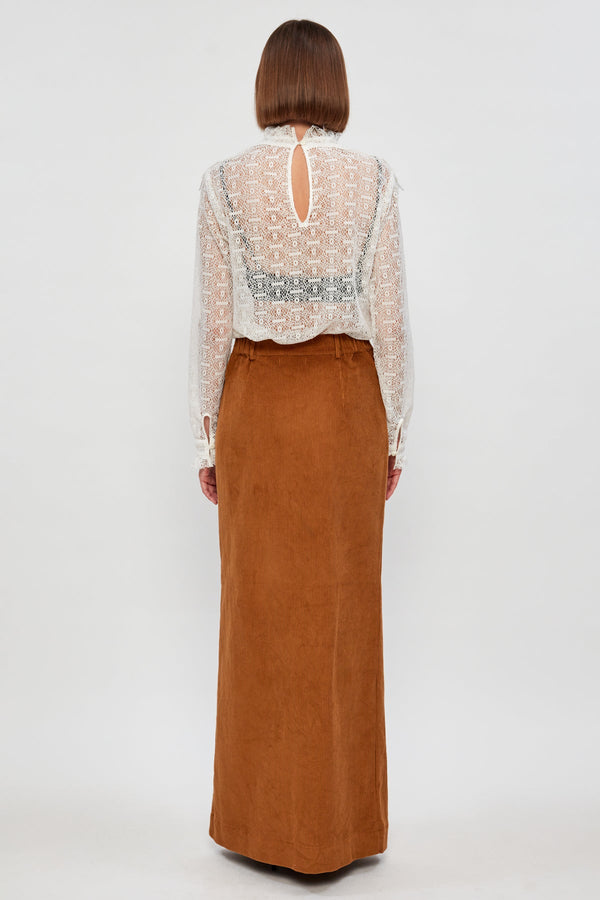 Victorian Lace Blouse | Corduroy Maxi Skirt