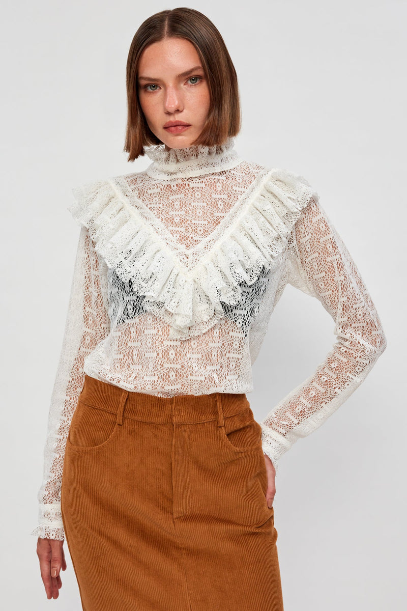 Victorian Lace Blouse | Corduroy Maxi Skirt