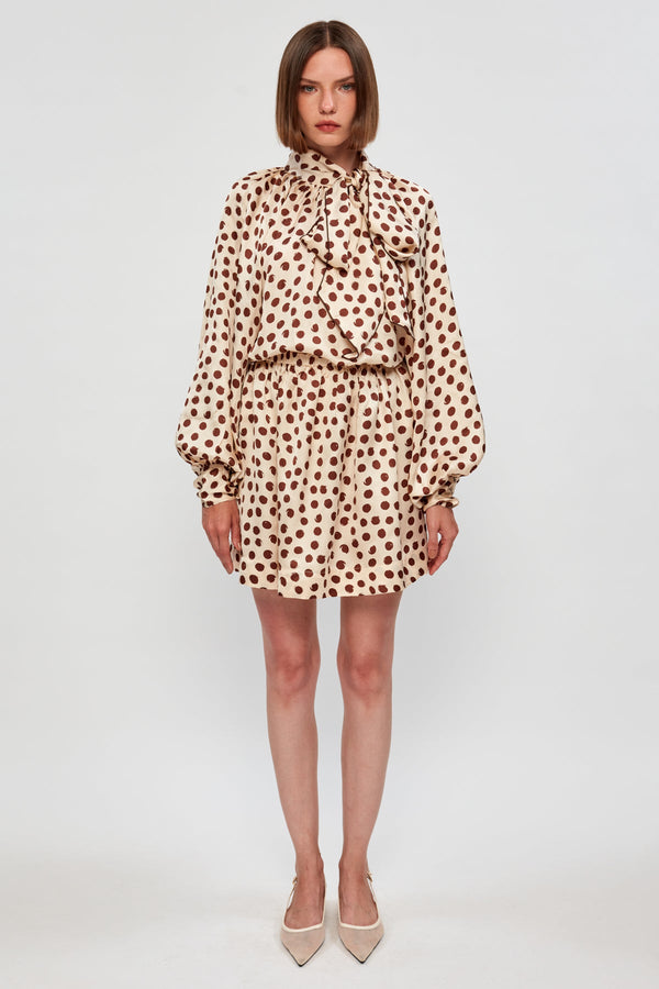 Bow Tie Blouse | Elastic Waist Mini Skirt