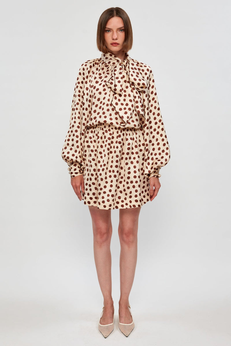 Bow Tie Blouse | Elastic Waist Mini Skirt