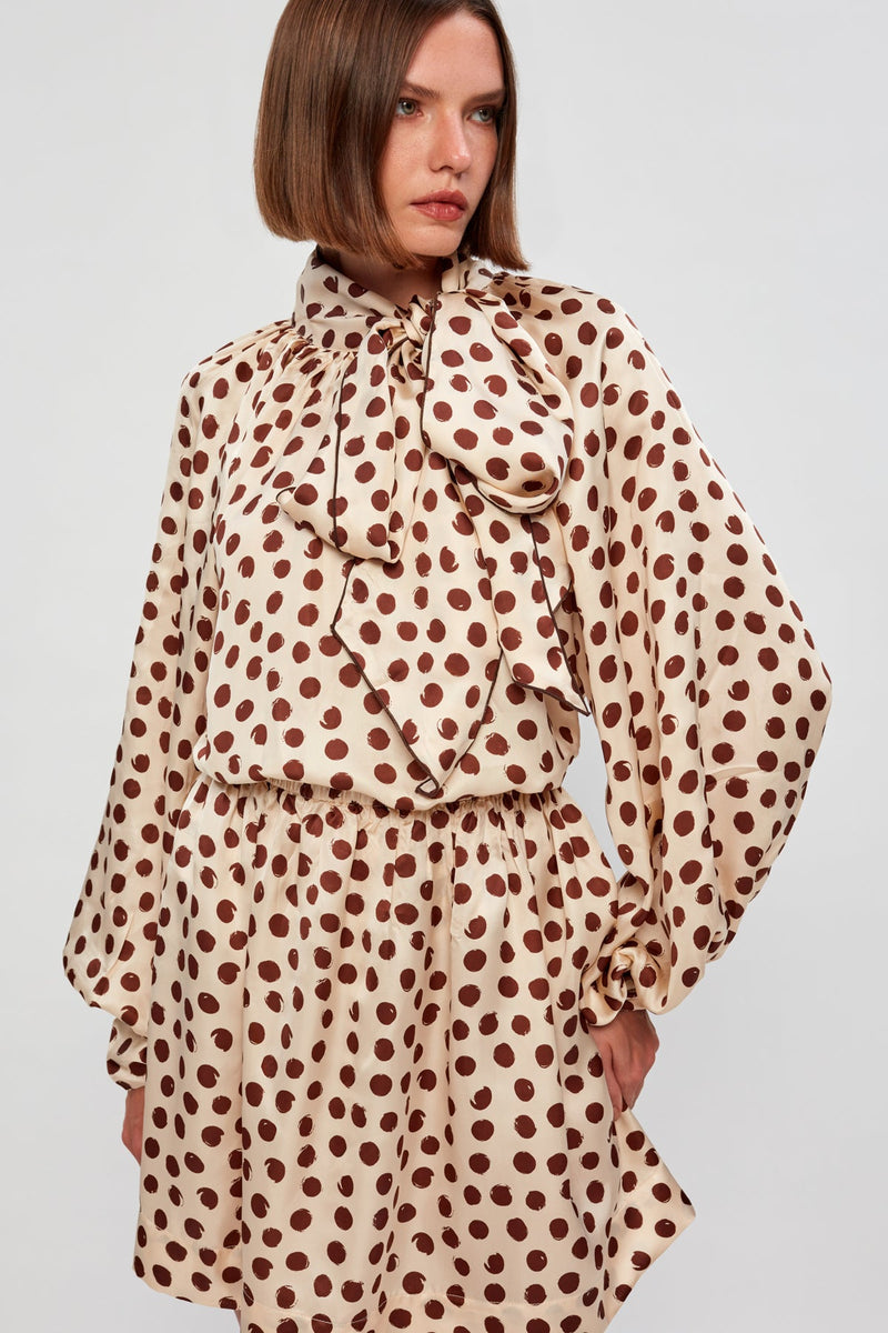 Bow Tie Blouse | Elastic Waist Mini Skirt
