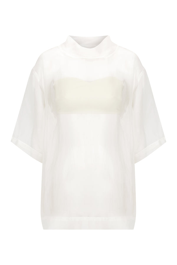 Sweetheart Satin Bandeau | High Collar Sheer Tee