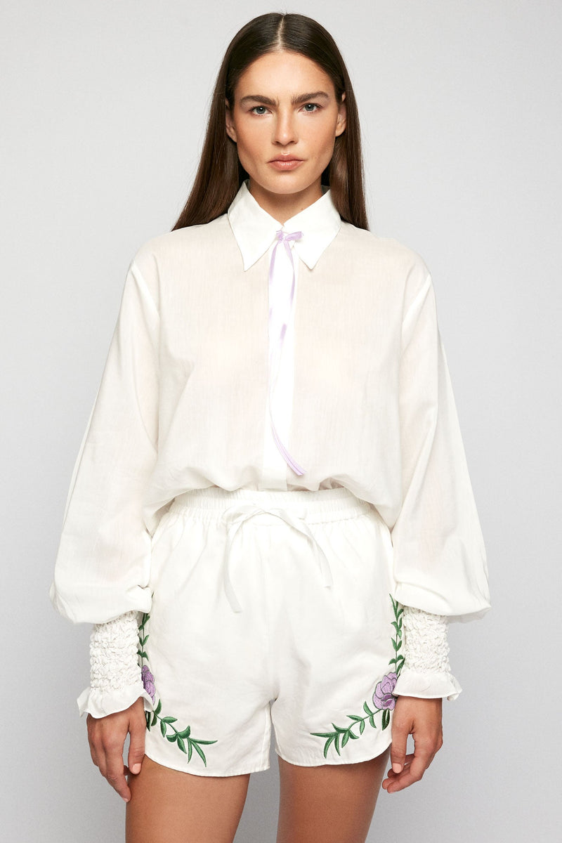 Ribbon Boland Shirt | Embroidered Shorts