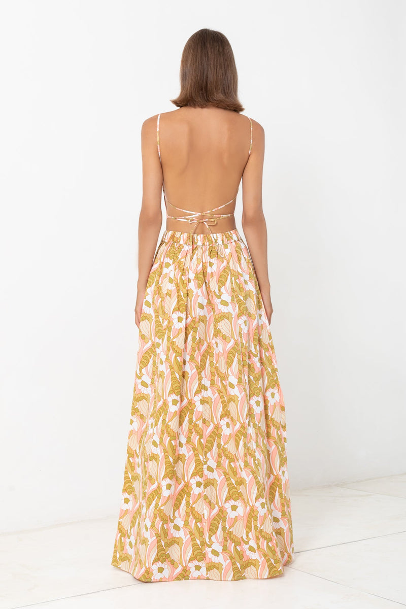 Square Neck Tie Up Top | High Waist Maxi Skirt