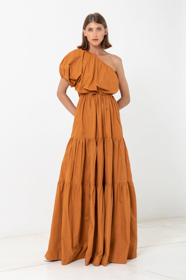 One Shoulder Puff Sleeve Maxi