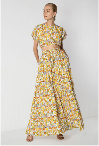 FLEUR Tiered Skirt / Sunset Fleur / Size M